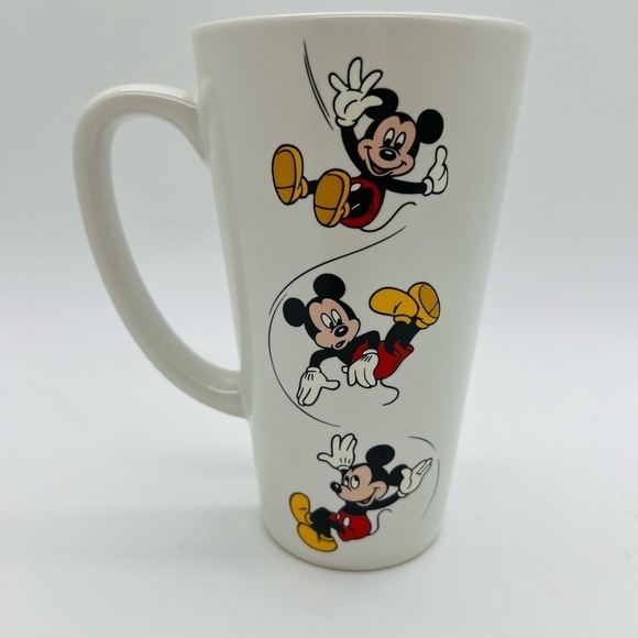 DISNEY MICKEY MOUSE TALL MUG WHITE WITH BLACK, RED, YELLOW & WHITE MICKEY - Picture 3 of 12